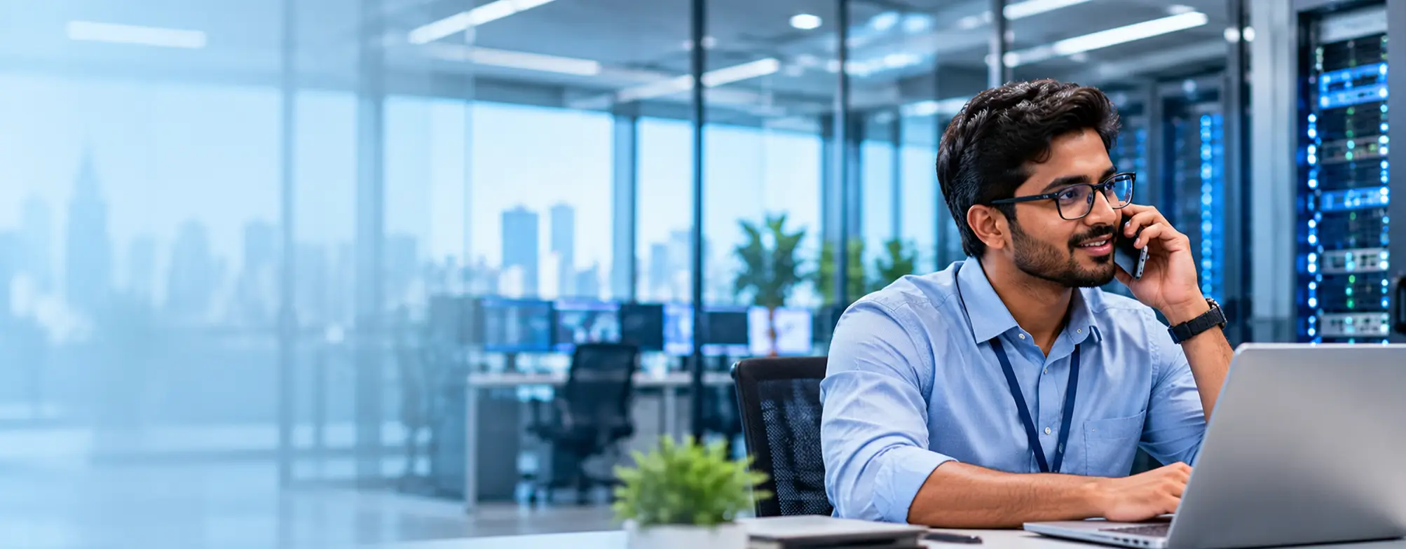 Engineer at a monitoring workstation in an operations centre