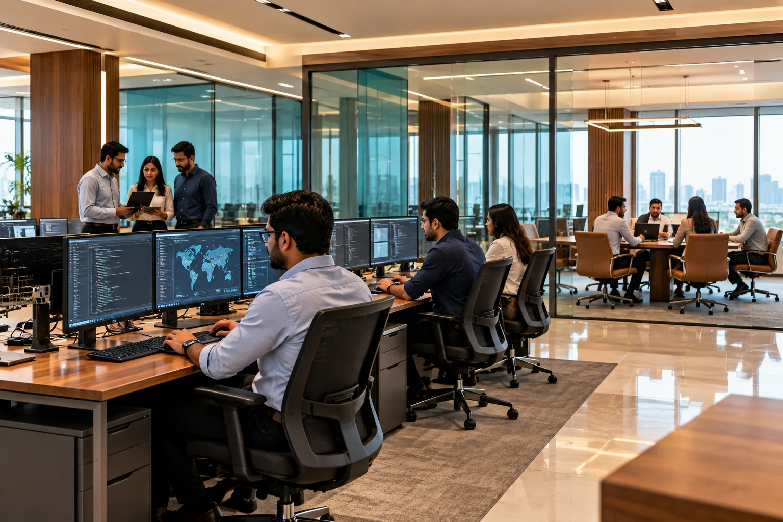 Network operations team at their workstations